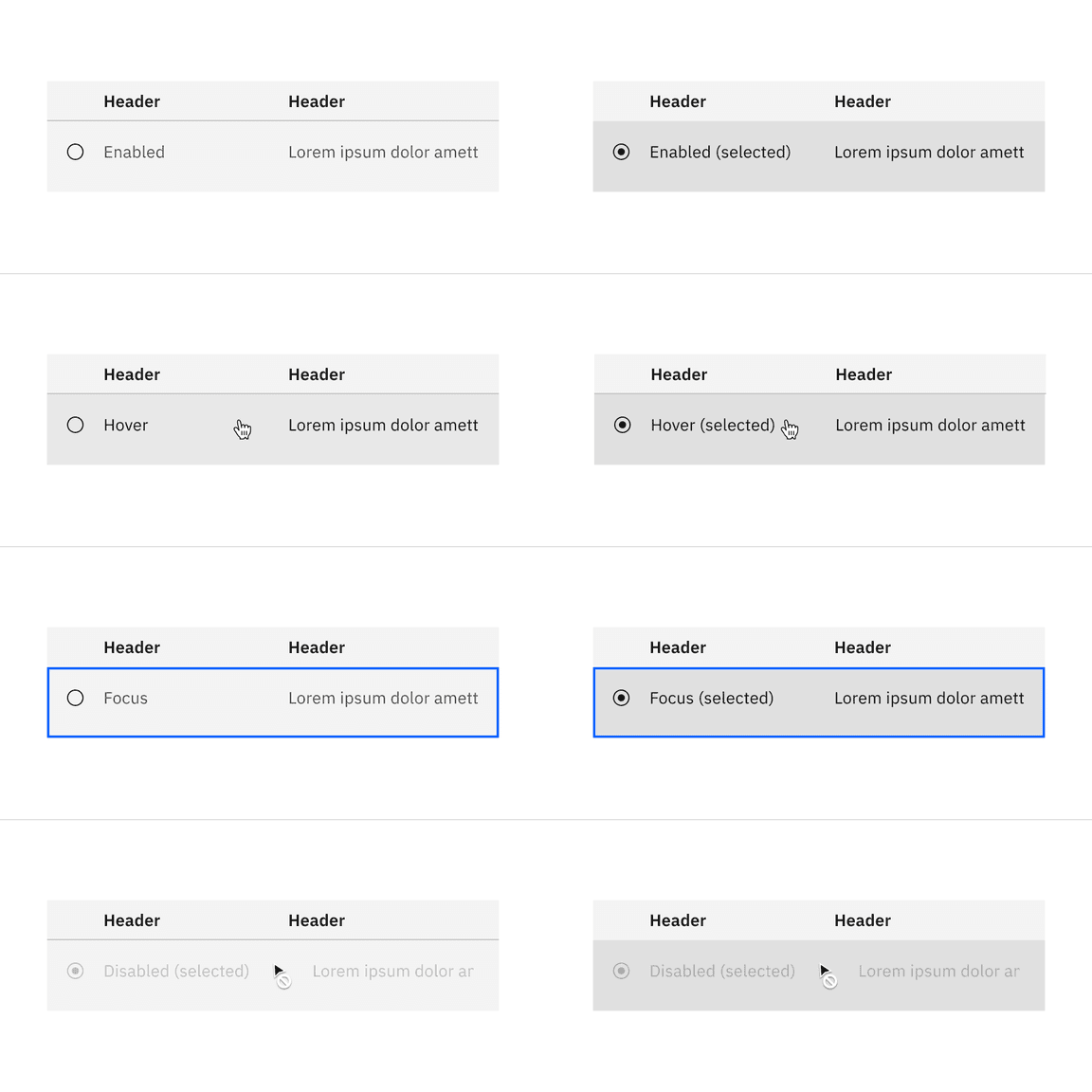 Selectable structured list interactive state color background with a feature flag