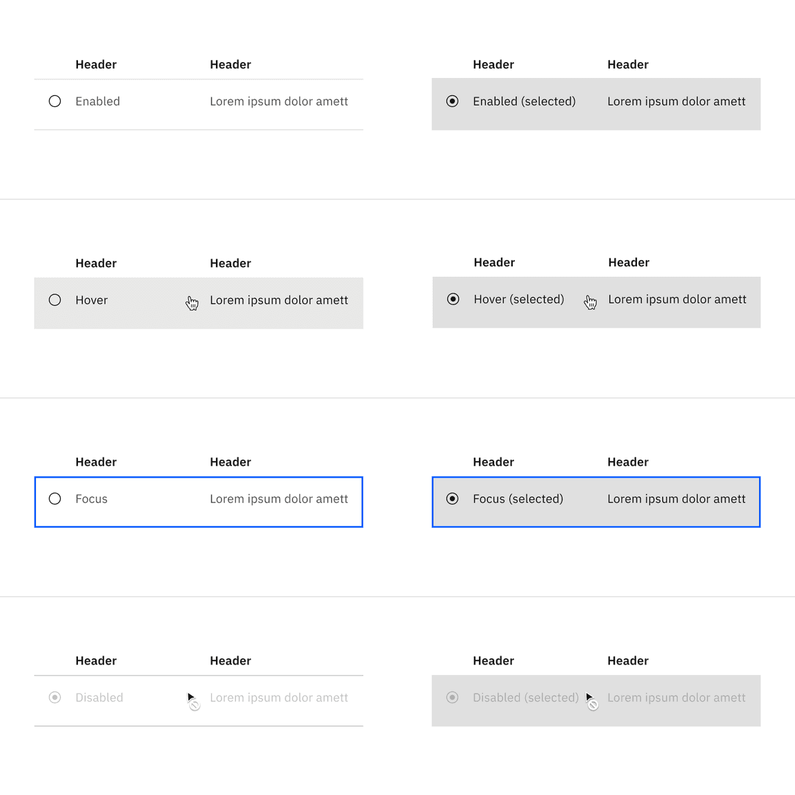 Selectable structured list interactive states with feature flag enabled