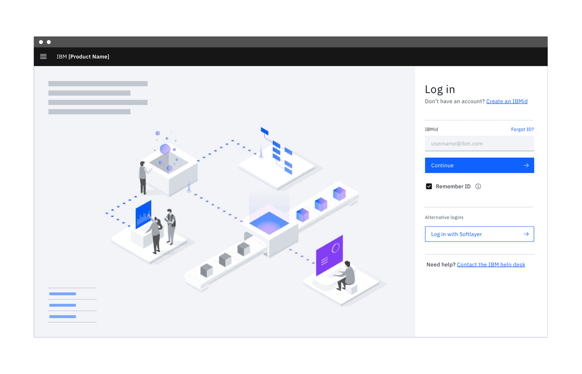 Example of split-screen login form paired with marketing content